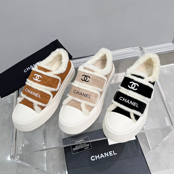 CC Sneaker Thick-Soled White Beige Suede Wool Lining Fleece