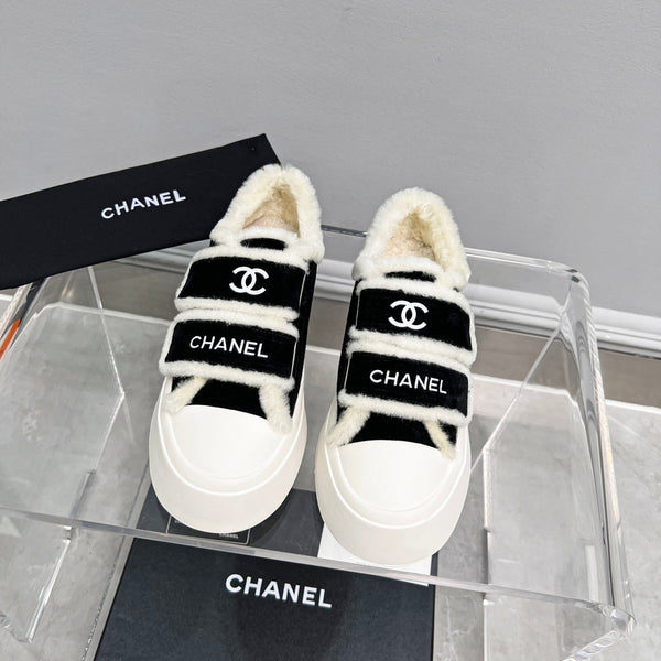 CC Sneaker Thick-Soled White Black Suede Wool Lining Fleece