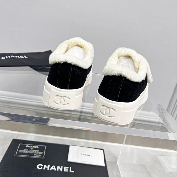 CC Sneaker Thick-Soled White Black Suede Wool Lining Fleece
