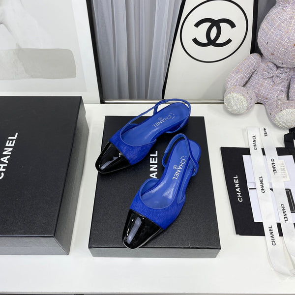 CC Slingback Dark Blue Lambskin And Horsehair