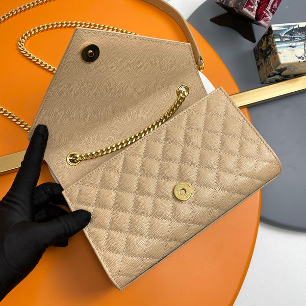 Sac YSL Envelope petit modèle 21 cm cuir grainé beige 285992