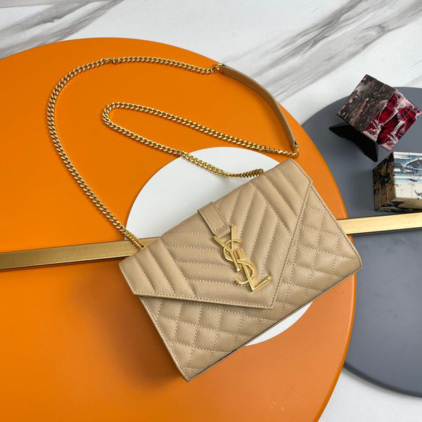Sac YSL Envelope petit modèle 21 cm cuir grainé beige 285992