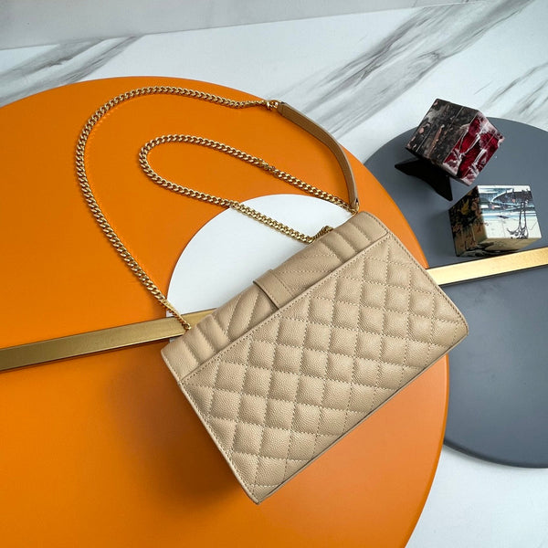 Sac YSL Envelope petit modèle 21 cm cuir grainé beige 285992
