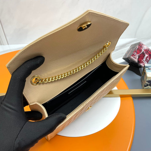 Sac YSL Envelope petit modèle 21 cm cuir grainé beige 285992
