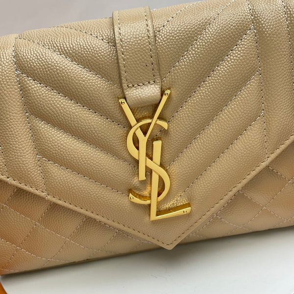 Sac YSL Envelope petit modèle 21 cm cuir grainé beige 285992