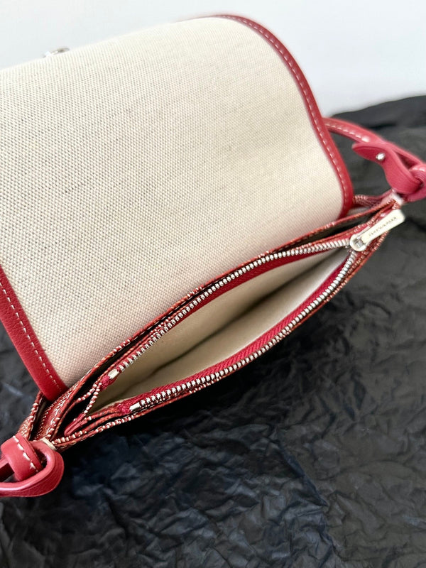 PORTAFOGLIO PLUMET POCKET 20 IN TELA GOYARDINE ROSSA CLASSICA E FINITURE IN PELLE DI AGNELLO