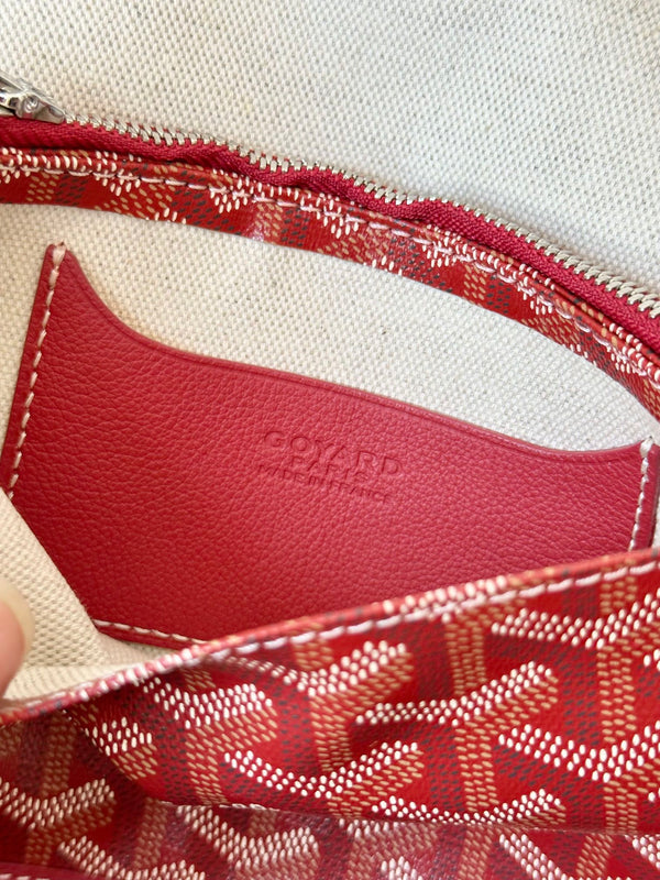 PORTAFOGLIO PLUMET POCKET 20 IN TELA GOYARDINE ROSSA CLASSICA E FINITURE IN PELLE DI AGNELLO
