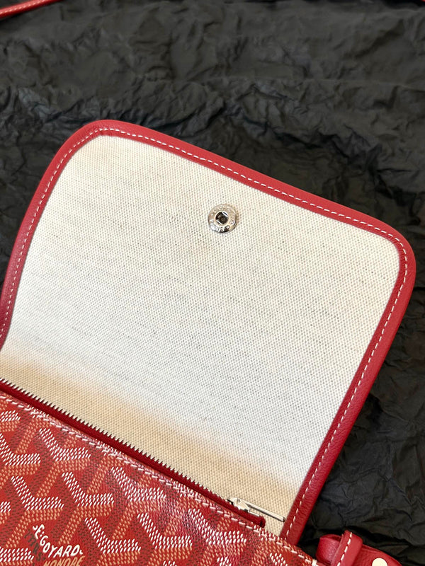 PORTAFOGLIO PLUMET POCKET 20 IN TELA GOYARDINE ROSSA CLASSICA E FINITURE IN PELLE DI AGNELLO