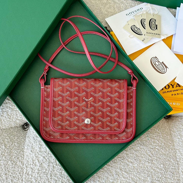 PORTAFOGLIO PLUMET POCKET 20 IN TELA GOYARDINE ROSSA CLASSICA E FINITURE IN PELLE DI AGNELLO