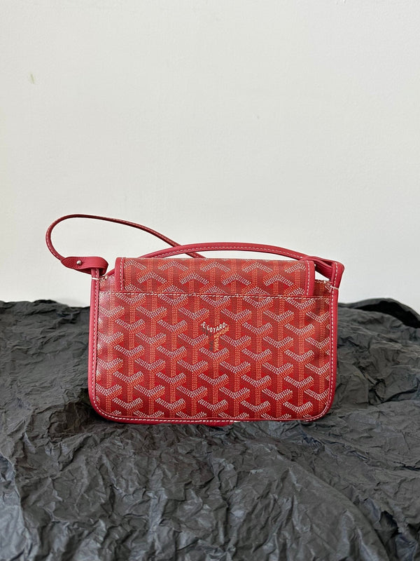 PORTAFOGLIO PLUMET POCKET 20 IN TELA GOYARDINE ROSSA CLASSICA E FINITURE IN PELLE DI AGNELLO