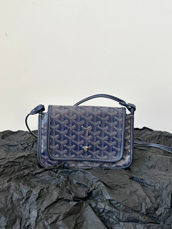 PORTAFOGLIO PLUMET POCKET 20 IN TELA GOYARDINE BLU NAVY E FINITURE IN PELLE DI AGNELLO
