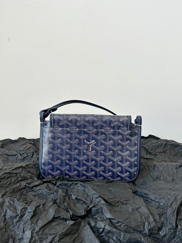 PORTAFOGLIO PLUMET POCKET 20 IN TELA GOYARDINE BLU NAVY E FINITURE IN PELLE DI AGNELLO
