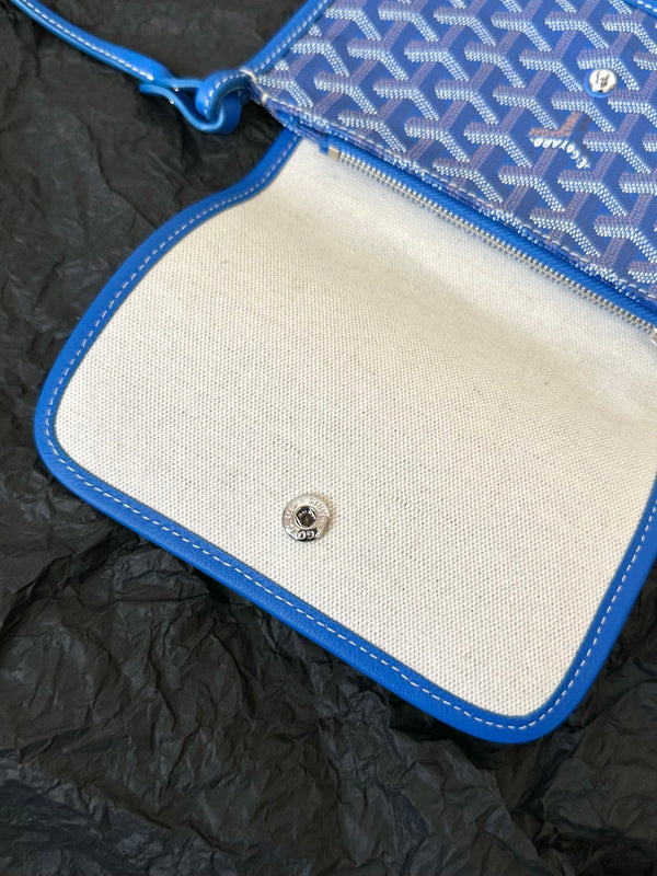 PORTAFOGLIO PLUMET POCKET 20 IN TELA GOYARDINE BLU ZAFFIRO E FINITURE IN PELLE DI AGNELLO