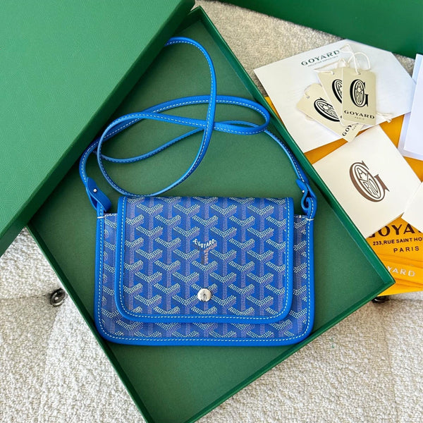PORTAFOGLIO PLUMET POCKET 20 IN TELA GOYARDINE BLU ZAFFIRO E FINITURE IN PELLE DI AGNELLO