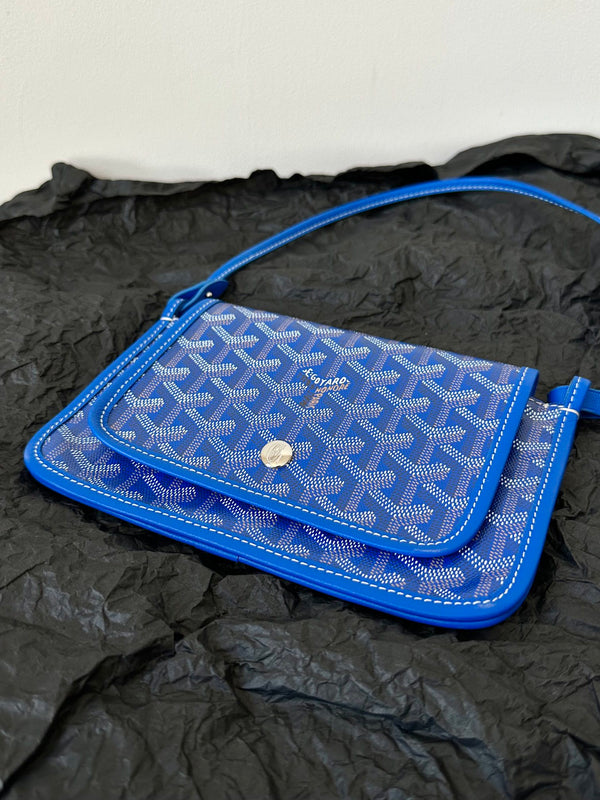 PORTAFOGLIO PLUMET POCKET 20 IN TELA GOYARDINE BLU ZAFFIRO E FINITURE IN PELLE DI AGNELLO