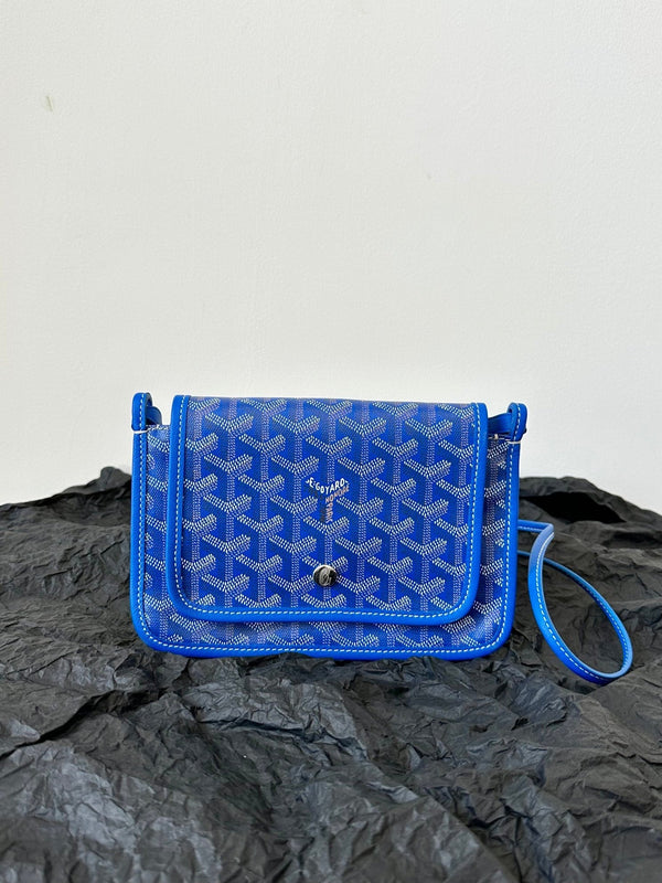 PORTAFOGLIO PLUMET POCKET 20 IN TELA GOYARDINE BLU ZAFFIRO E FINITURE IN PELLE DI AGNELLO
