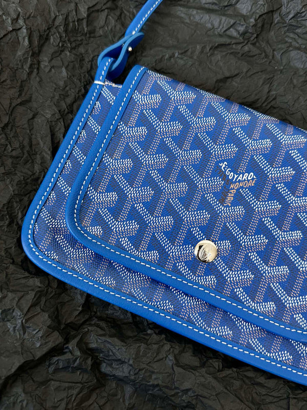 PORTAFOGLIO PLUMET POCKET 20 IN TELA GOYARDINE BLU ZAFFIRO E FINITURE IN PELLE DI AGNELLO