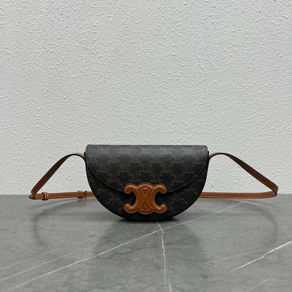 Sac Celine Besace Cuir Triomphe Toile et Veau Noir Marron