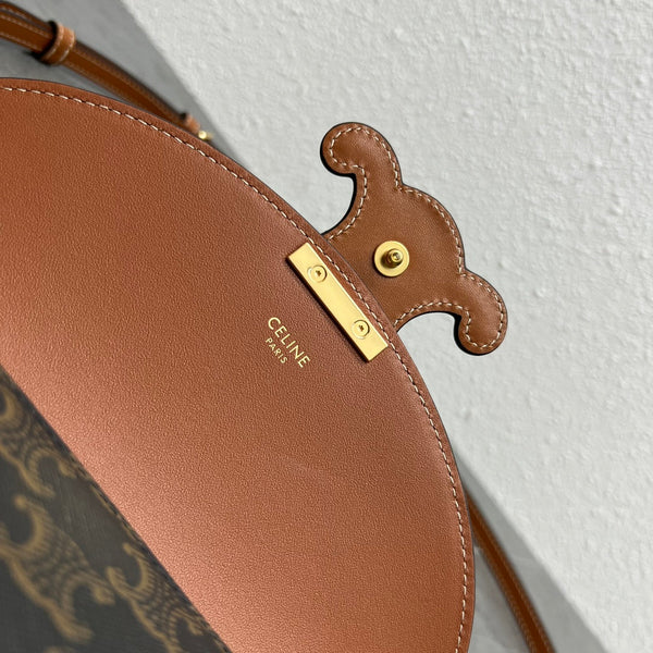 Sac Celine Besace Cuir Triomphe Toile et Veau Noir Marron