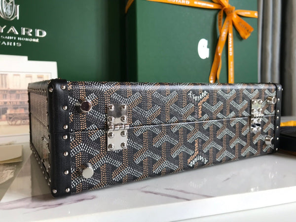 BORSA GRAND HÔTEL TRUNK 24 IN TELA GOYARDINE NERA E PELLE DI VITELLO