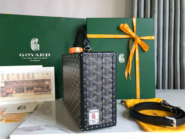 BORSA GRAND HÔTEL TRUNK 24 IN TELA GOYARDINE NERA E PELLE DI VITELLO