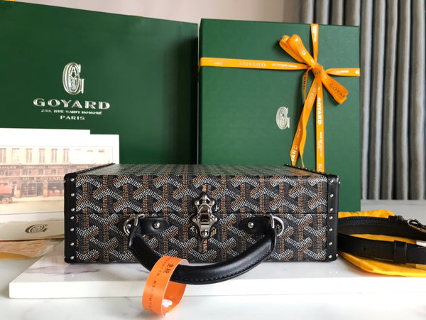 BORSA GRAND HÔTEL TRUNK 24 IN TELA GOYARDINE NERA E PELLE DI VITELLO