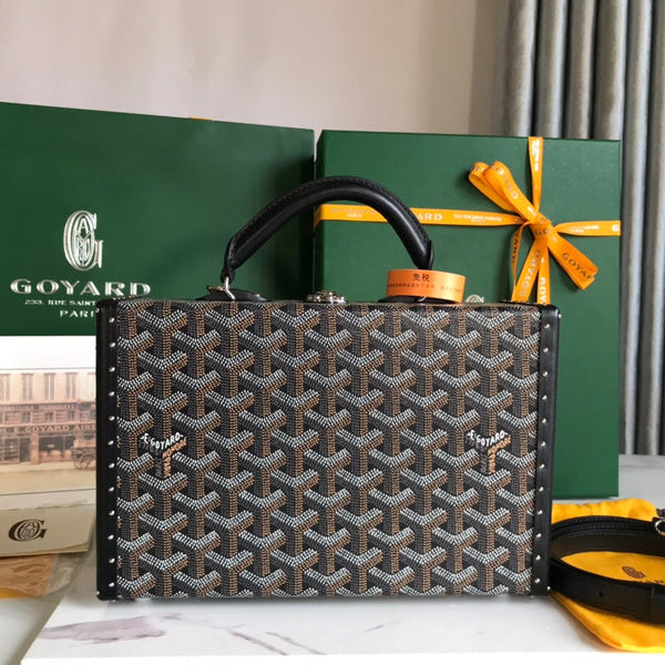 BORSA GRAND HÔTEL TRUNK 24 IN TELA GOYARDINE NERA E PELLE DI VITELLO