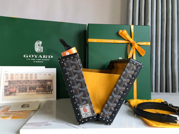 BORSA GRAND HÔTEL TRUNK 24 IN TELA GOYARDINE NERA E PELLE DI VITELLO