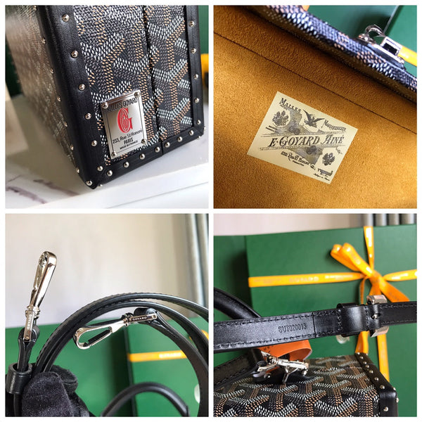BORSA GRAND HÔTEL TRUNK 24 IN TELA GOYARDINE NERA E PELLE DI VITELLO