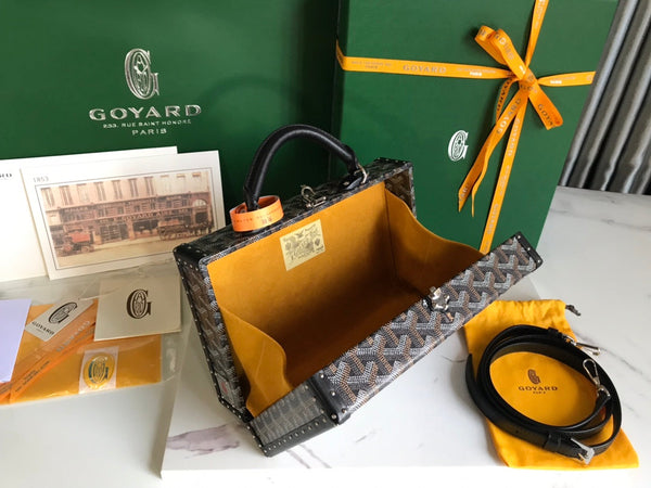 BORSA GRAND HÔTEL TRUNK 24 IN TELA GOYARDINE NERA E PELLE DI VITELLO