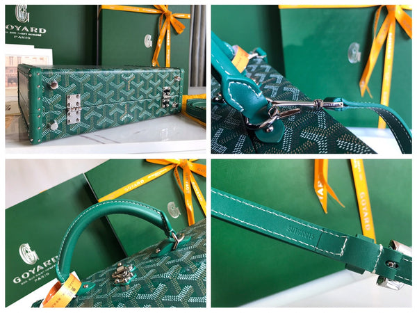 BORSA GRAND HÔTEL TRUNK 24 IN TELA GOYARDINE VERDE E PELLE DI VITELLO