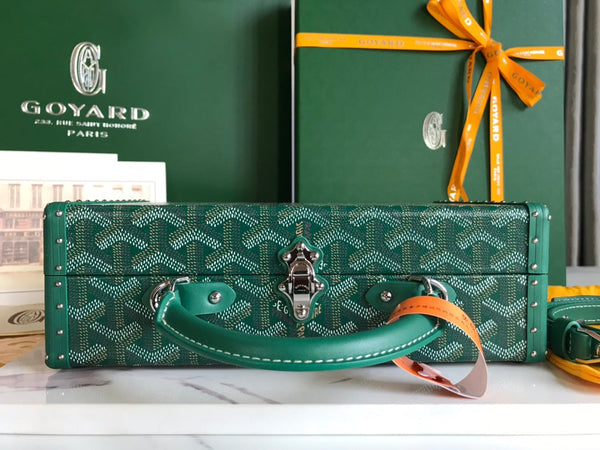BORSA GRAND HÔTEL TRUNK 24 IN TELA GOYARDINE VERDE E PELLE DI VITELLO