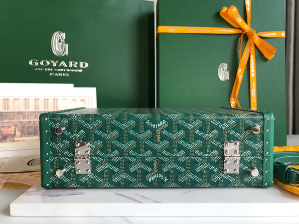 BORSA GRAND HÔTEL TRUNK 24 IN TELA GOYARDINE VERDE E PELLE DI VITELLO