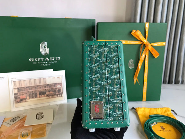 BORSA GRAND HÔTEL TRUNK 24 IN TELA GOYARDINE VERDE E PELLE DI VITELLO