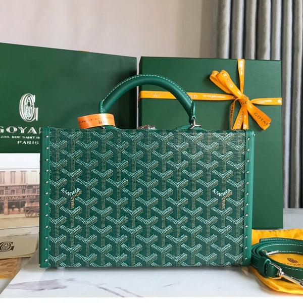 BORSA GRAND HÔTEL TRUNK 24 IN TELA GOYARDINE VERDE E PELLE DI VITELLO