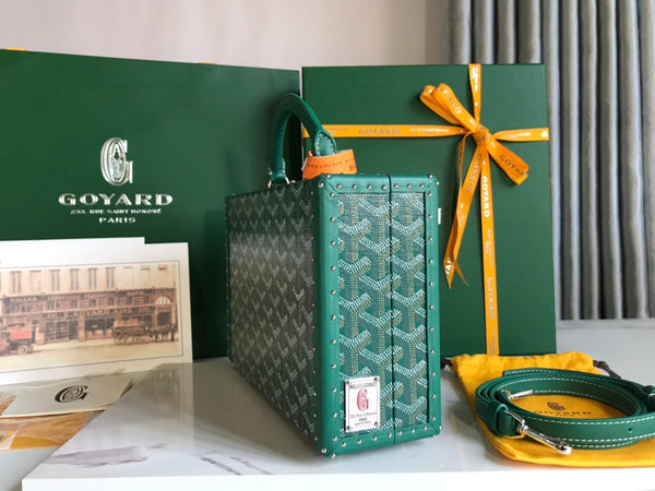 BORSA GRAND HÔTEL TRUNK 24 IN TELA GOYARDINE VERDE E PELLE DI VITELLO