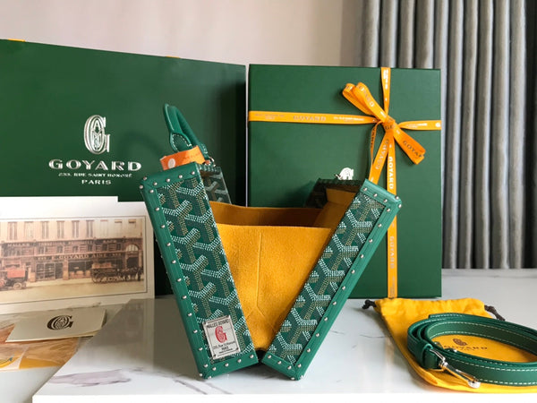 BORSA GRAND HÔTEL TRUNK 24 IN TELA GOYARDINE VERDE E PELLE DI VITELLO