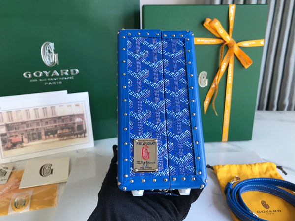 BORSA GRAND HÔTEL TRUNK 24 IN TELA GOYARDINE BLU E PELLE DI VITELLO