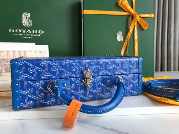 BORSA GRAND HÔTEL TRUNK 24 IN TELA GOYARDINE BLU E PELLE DI VITELLO