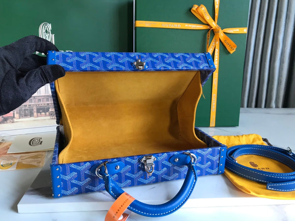 BORSA GRAND HÔTEL TRUNK 24 IN TELA GOYARDINE BLU E PELLE DI VITELLO