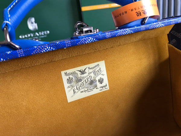 BORSA GRAND HÔTEL TRUNK 24 IN TELA GOYARDINE BLU E PELLE DI VITELLO