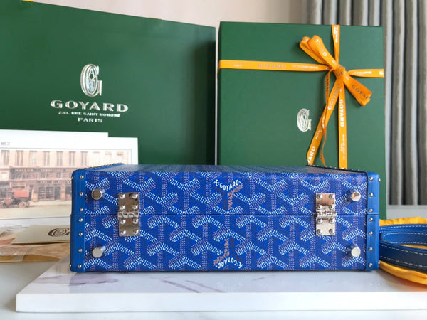 BORSA GRAND HÔTEL TRUNK 24 IN TELA GOYARDINE BLU E PELLE DI VITELLO