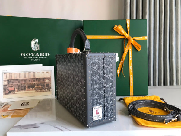 BORSA GRAND HÔTEL TRUNK 24 IN TELA GOYARDINE GRIGIA NERA E PELLE DI VITELLO