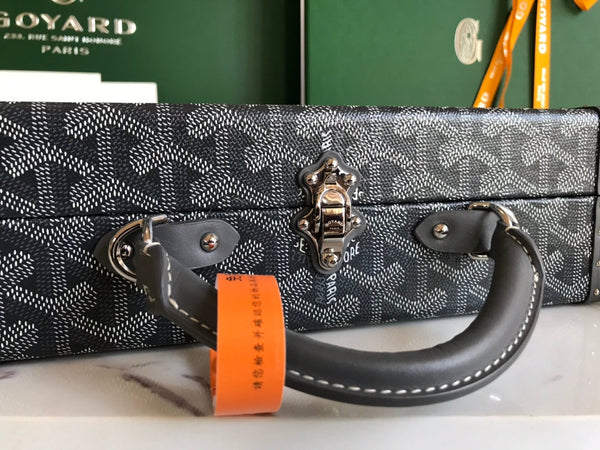 BORSA GRAND HÔTEL TRUNK 24 IN TELA GOYARDINE GRIGIA NERA E PELLE DI VITELLO