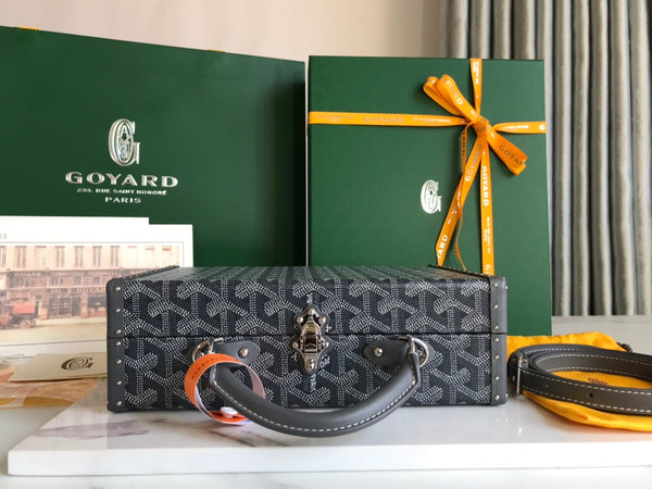BORSA GRAND HÔTEL TRUNK 24 IN TELA GOYARDINE GRIGIA NERA E PELLE DI VITELLO