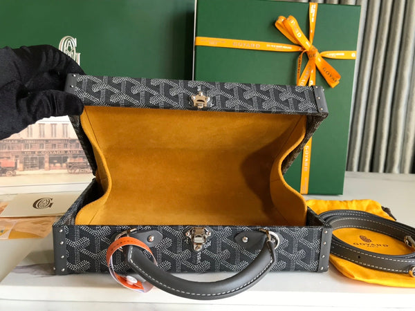 BORSA GRAND HÔTEL TRUNK 24 IN TELA GOYARDINE GRIGIA NERA E PELLE DI VITELLO