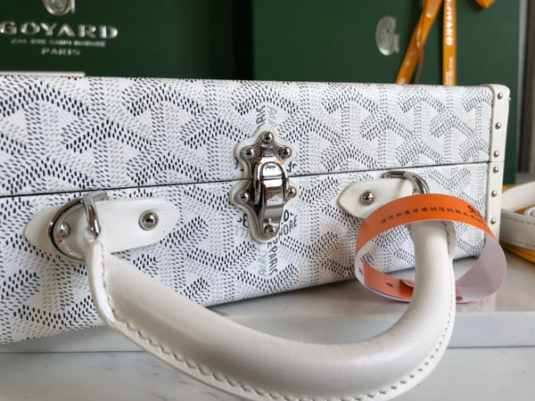 BORSA GRAND HÔTEL TRUNK 24 IN TELA GOYARDINE BIANCA E PELLE DI VITELLO