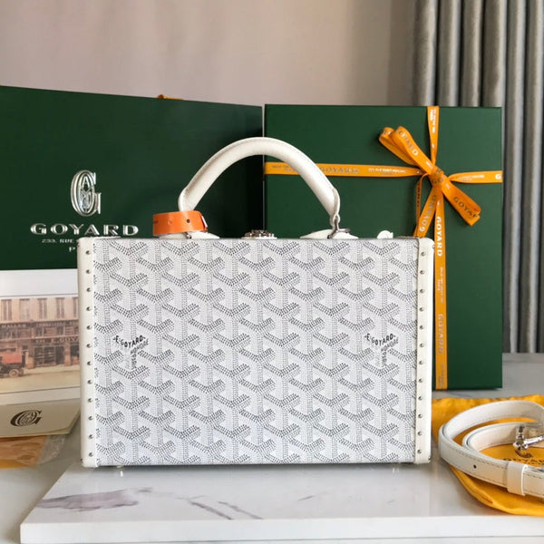 BORSA GRAND HÔTEL TRUNK 24 IN TELA GOYARDINE BIANCA E PELLE DI VITELLO