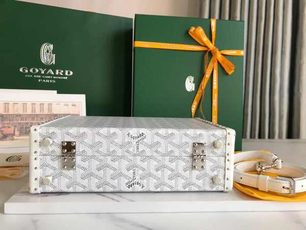 BORSA GRAND HÔTEL TRUNK 24 IN TELA GOYARDINE BIANCA E PELLE DI VITELLO