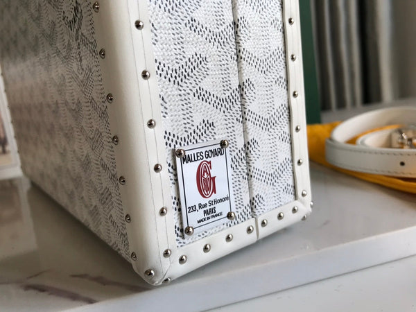 BORSA GRAND HÔTEL TRUNK 24 IN TELA GOYARDINE BIANCA E PELLE DI VITELLO